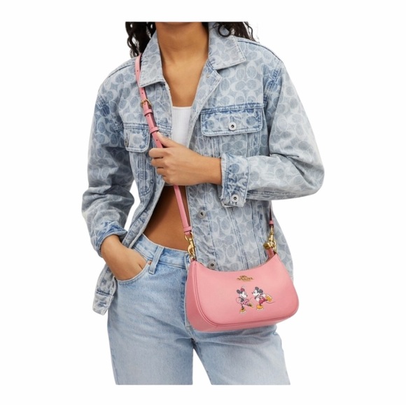 Disney x Coach Teri Shoulder Bag with Ice Skate Mickey Minnie Motif Blush NWT - Picture 2 of 10